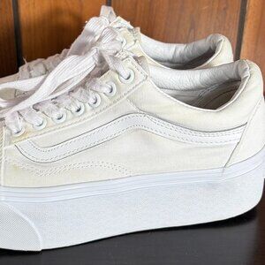 Vans Old Skool Platform Sneakers White Sz M8.5/W10 - Canvas Stains See Pics